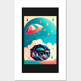 Umbrellas and Rain Drops Posters and Art